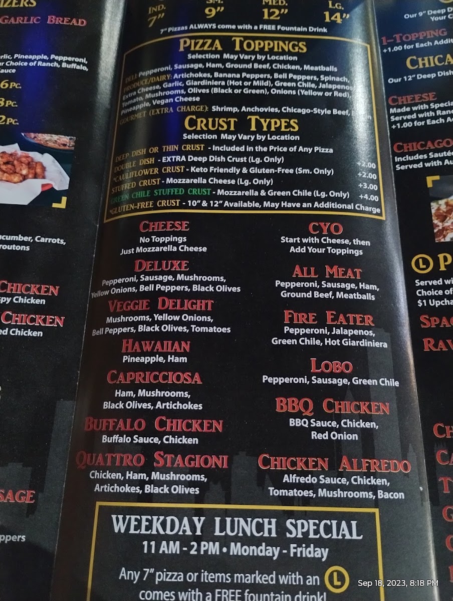 Pizza 9 Menu - Image 1